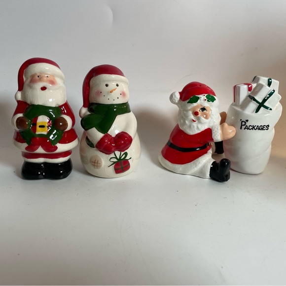 Christmas Salt and Pepper Shakers Lot, Santa Snowman, 2 Sets Vintage Rare - Picture 1 of 14